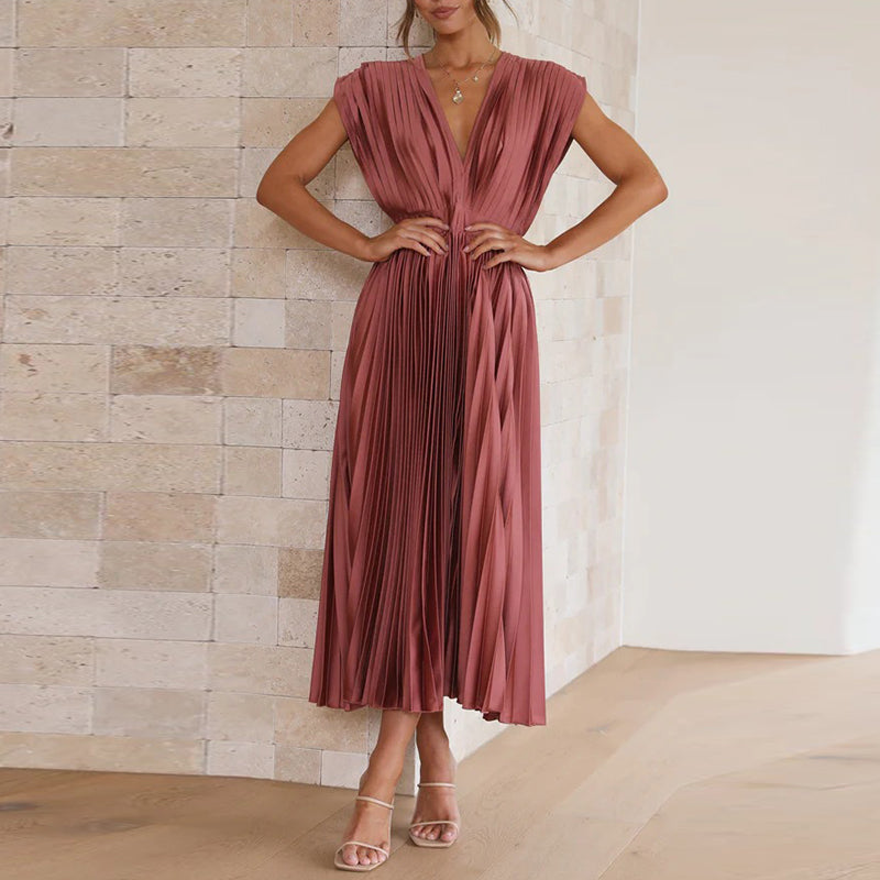 Kylee | Midi Dress with Pleated Midi Skirt and V-Neck