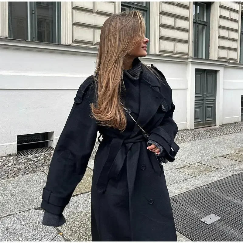 Jacquelynn | Classic Long Trench Coat Design and Belt