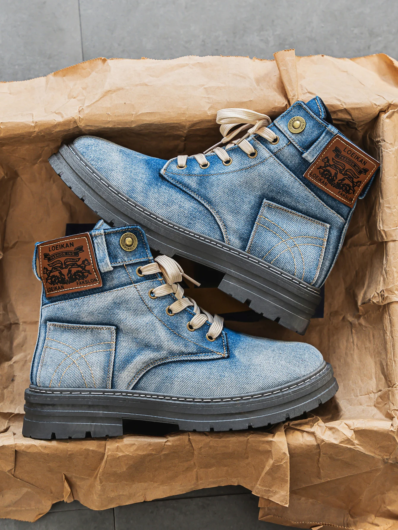 Logan | Denim Lace Up Utility Boots