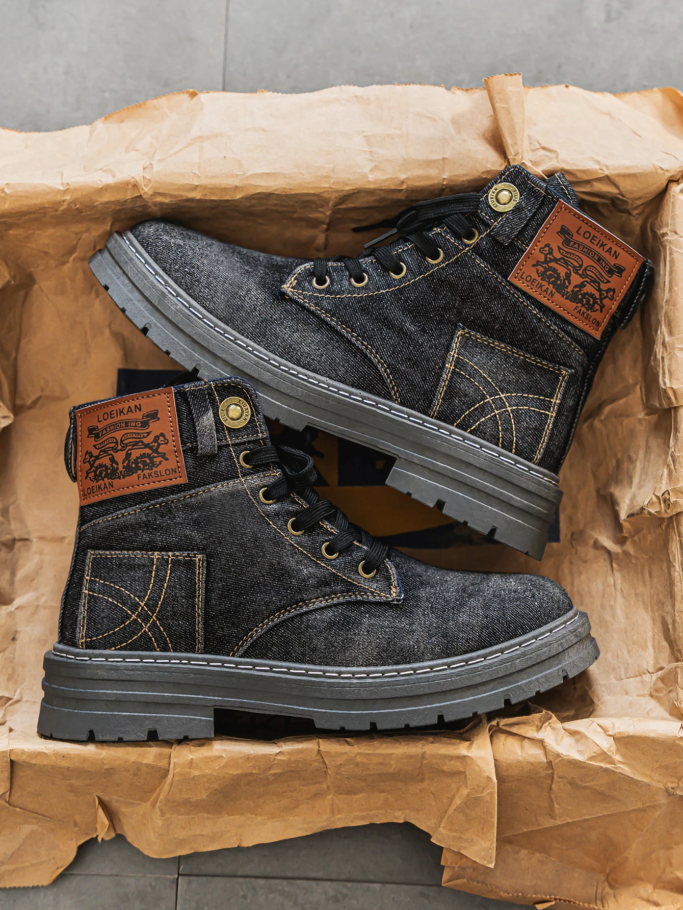 Logan | Denim Lace Up Utility Boots