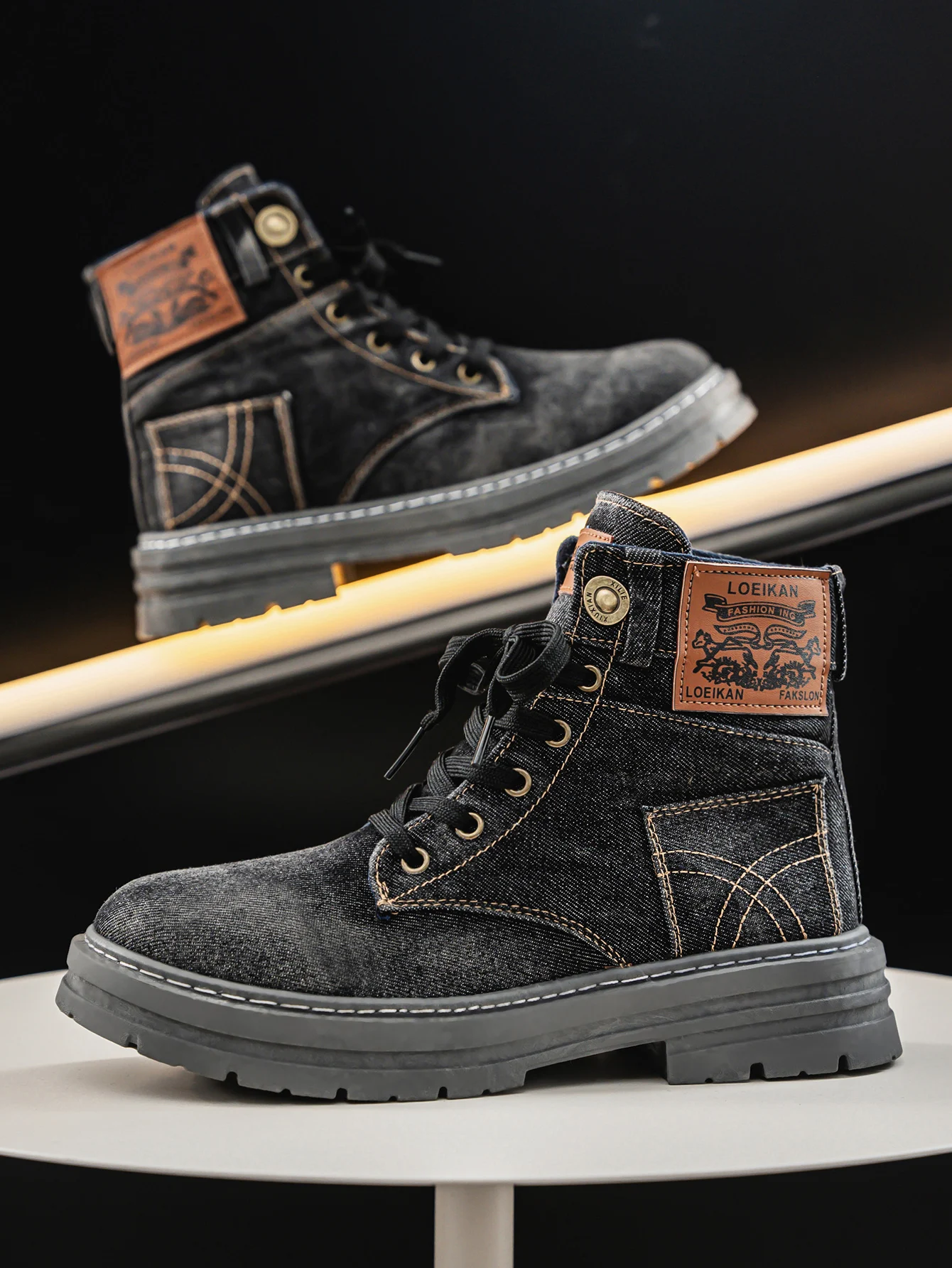 Logan | Denim Lace Up Utility Boots