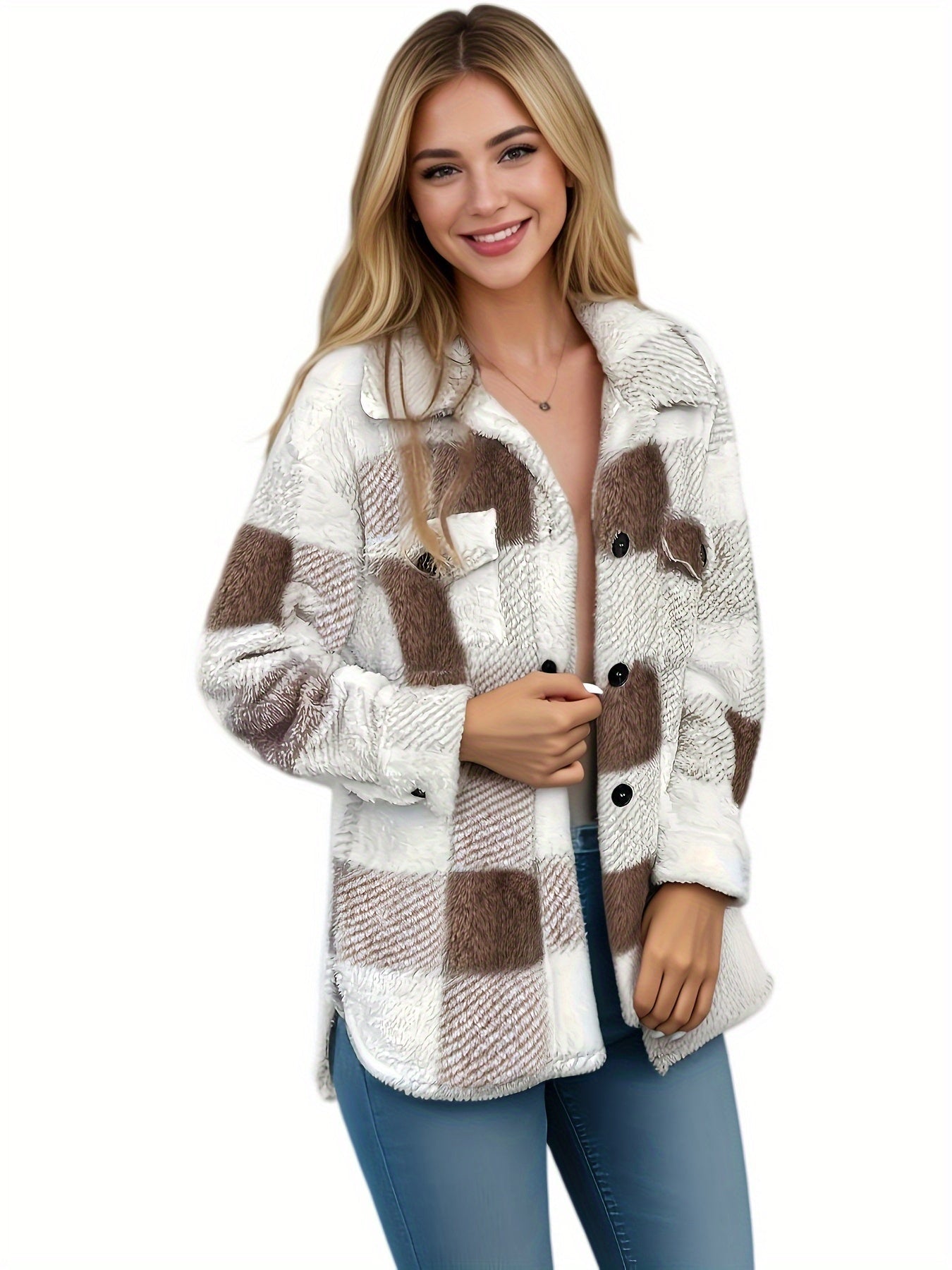 Emalyn | Mid-Way Coat Plush Block Pattern