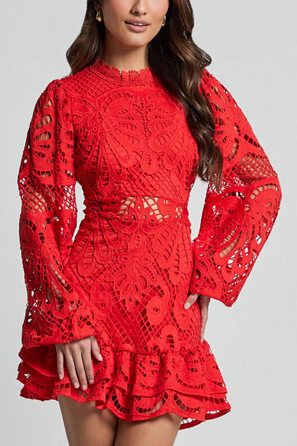 Niki | Mini Dress with Lace Puff Sleeves