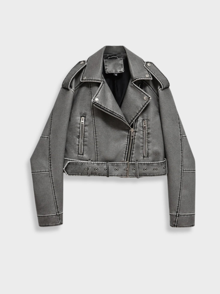 Latoria | Gray Vegan Leather Biker Jacket