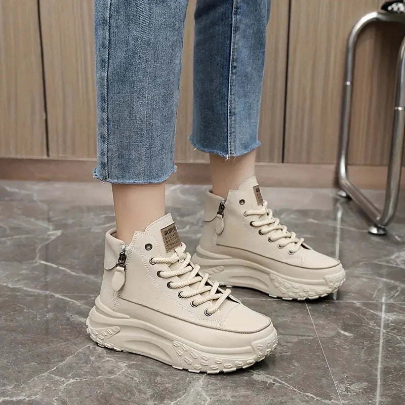 Kaylynn | White High-top Sneakers with Platform Sole
