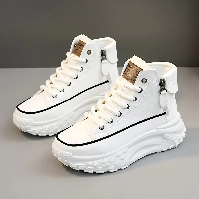 Kaylynn | White High-top Sneakers with Platform Sole
