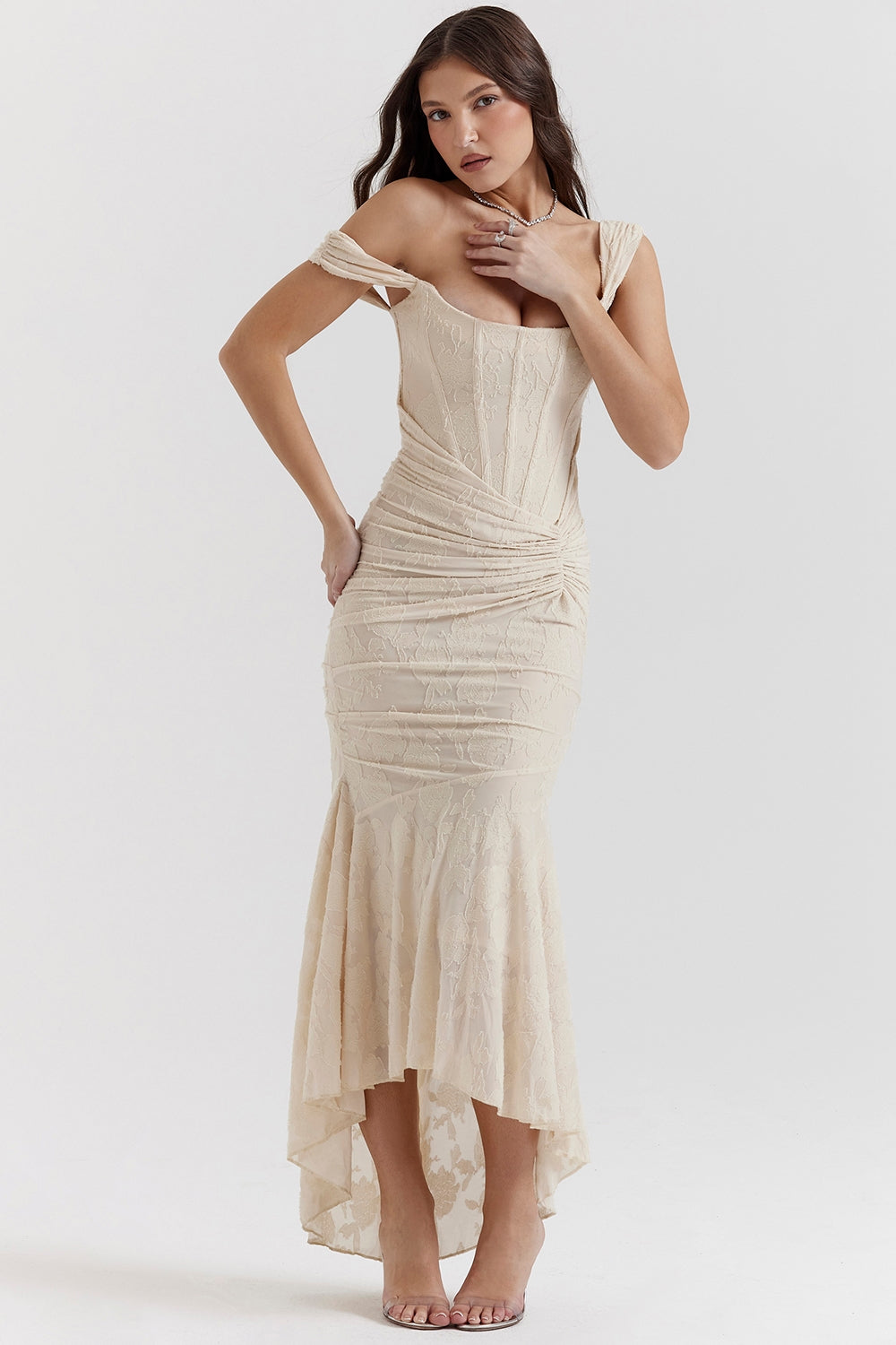 Carmen | Textured Fishtail Midi Dress