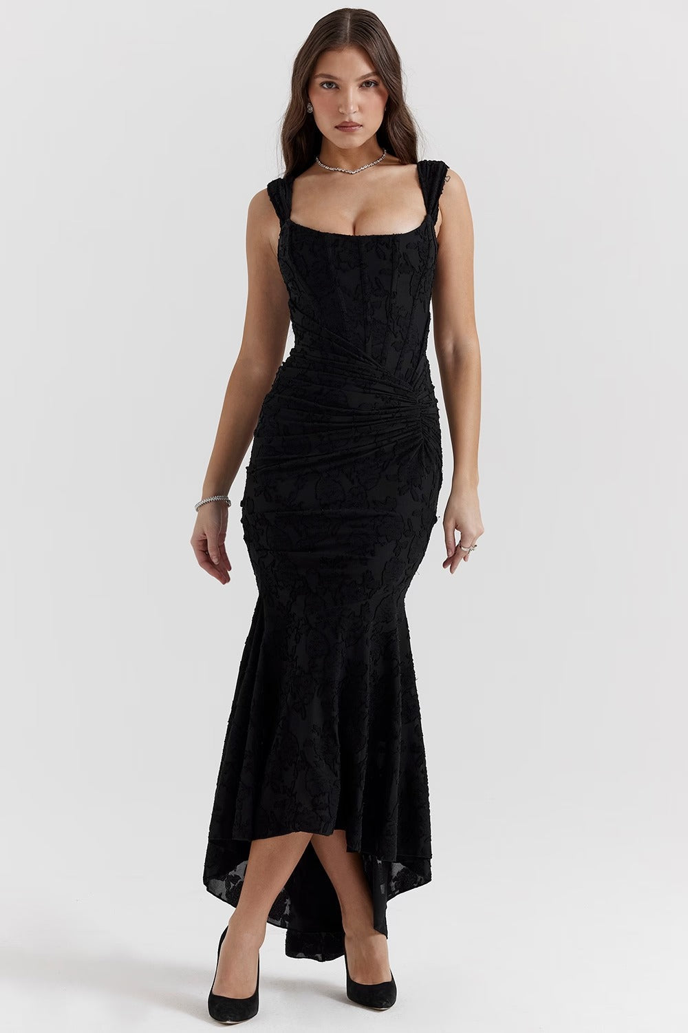 Carmen | Textured Fishtail Midi Dress