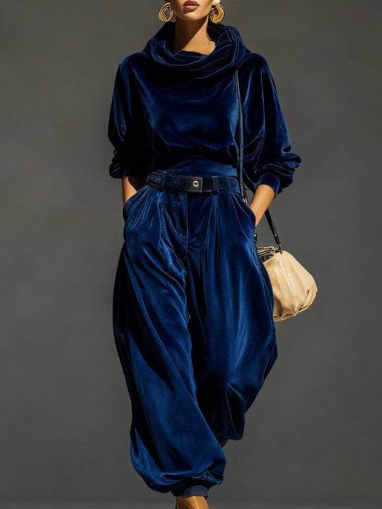 Ella | Vintage Velvet Hoodie and Loose-Fitting Trousers Set (Includes Belt)