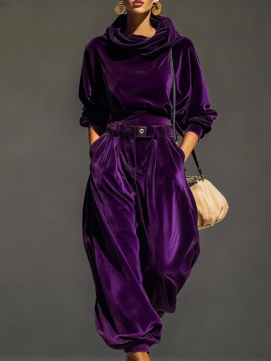 Ella | Vintage Velvet Hoodie and Loose-Fitting Trousers Set (Includes Belt)