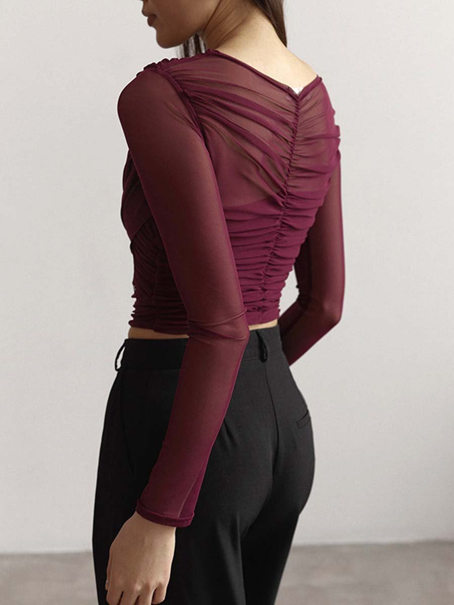 Alease | Draped Mesh Top Black