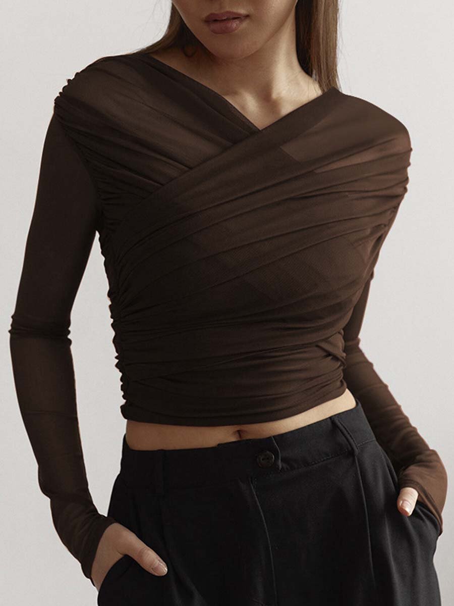 Alease | Draped Mesh Top Black