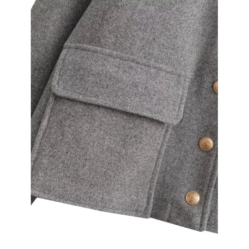 Emilee | Short Coat Gray with Gold Buttons