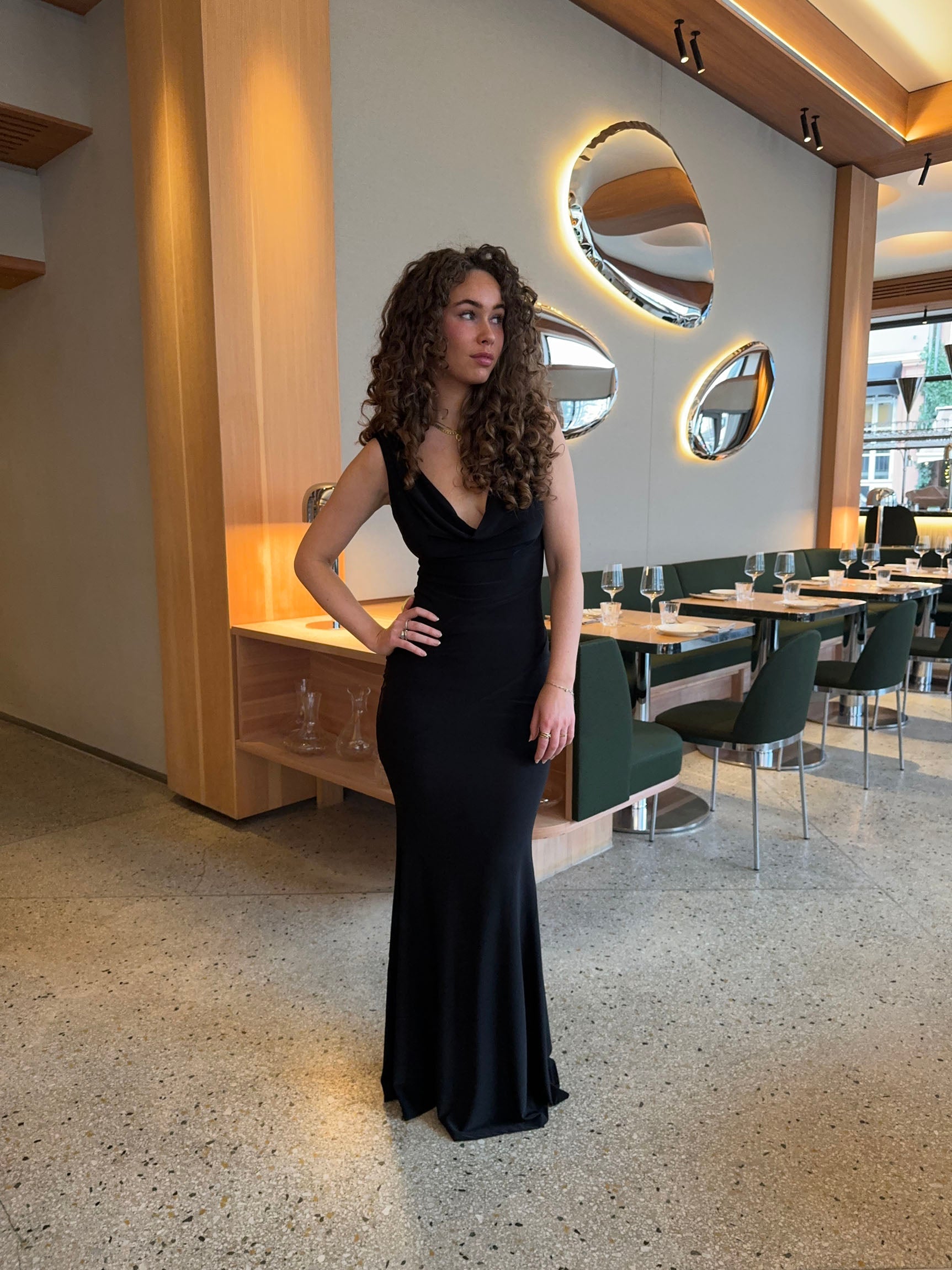 Marybelle | Black Evening Dress with Deep Neckline