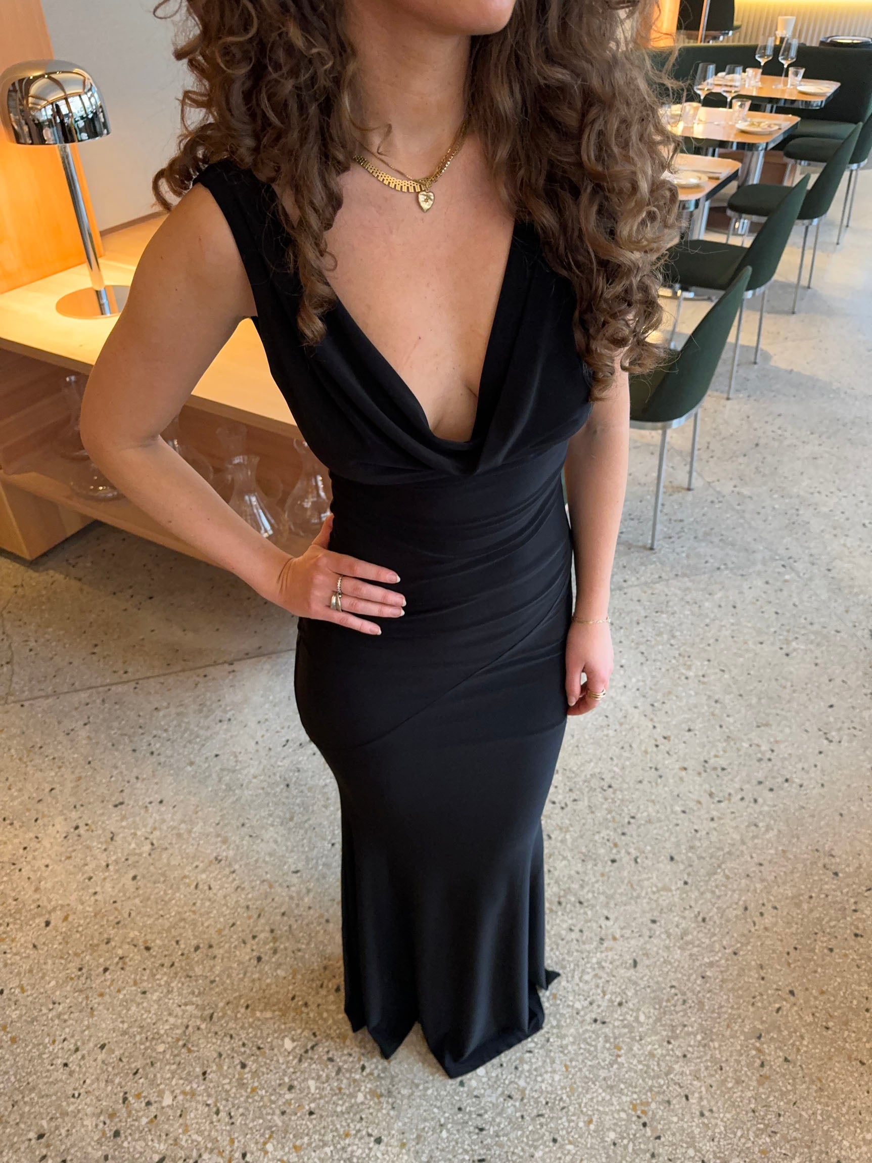 Marybelle | Black Evening Dress with Deep Neckline