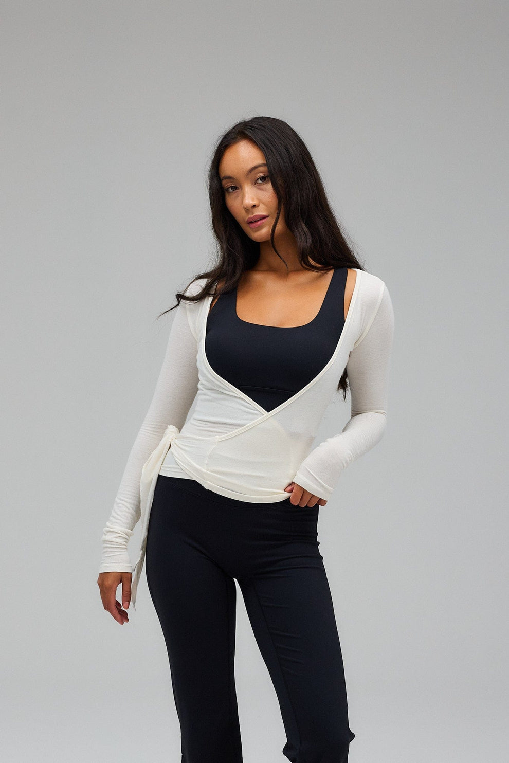 Jeannine | Wrap blouse, rib knitted, white