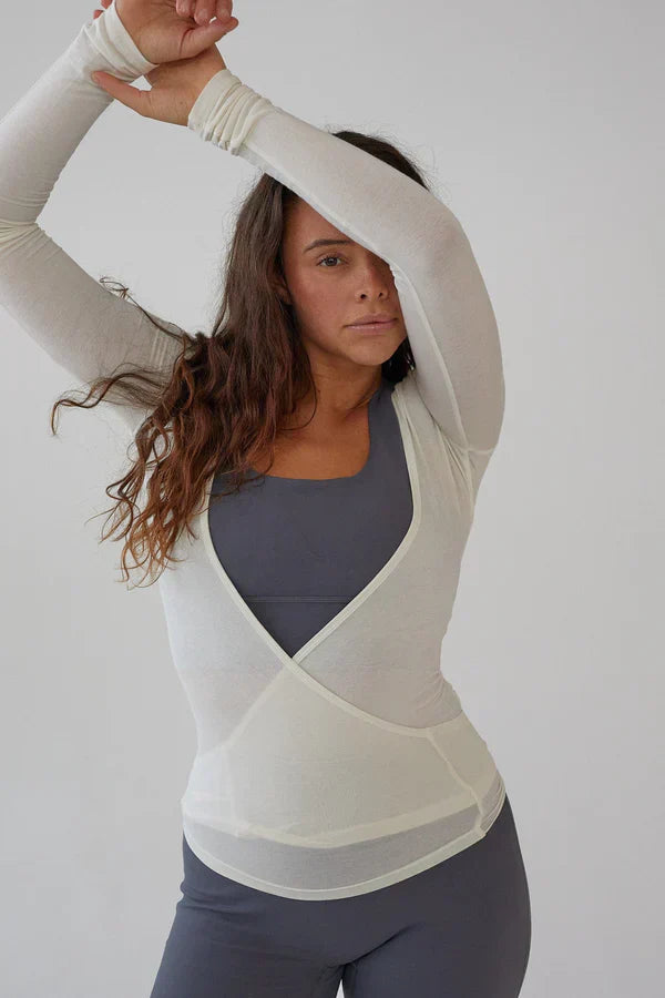 Jeannine | Wrap blouse, rib knitted, white