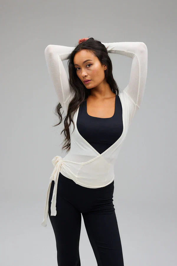 Jeannine | Wrap blouse, rib knitted, white