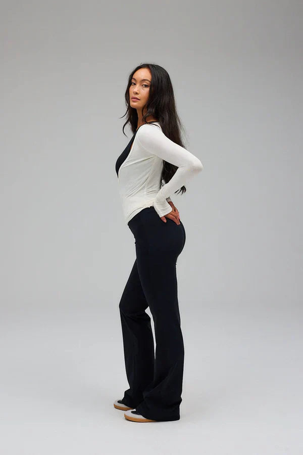 Jeannine | Wrap blouse, rib knitted, white