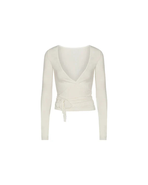 Jeannine | Wrap blouse, rib knitted, white