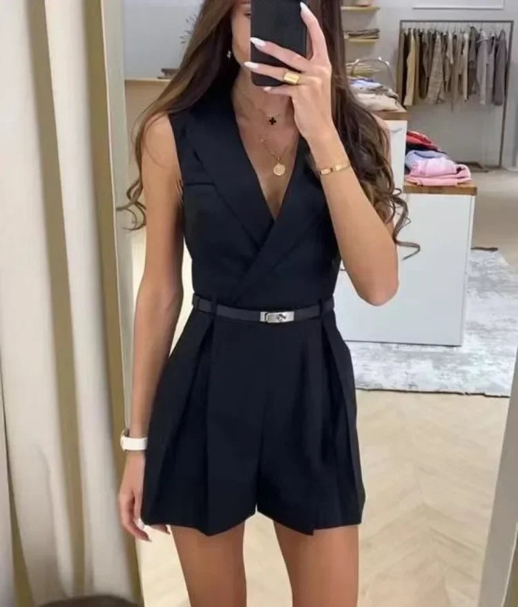 Kaleena | Romper with Shawl Collar