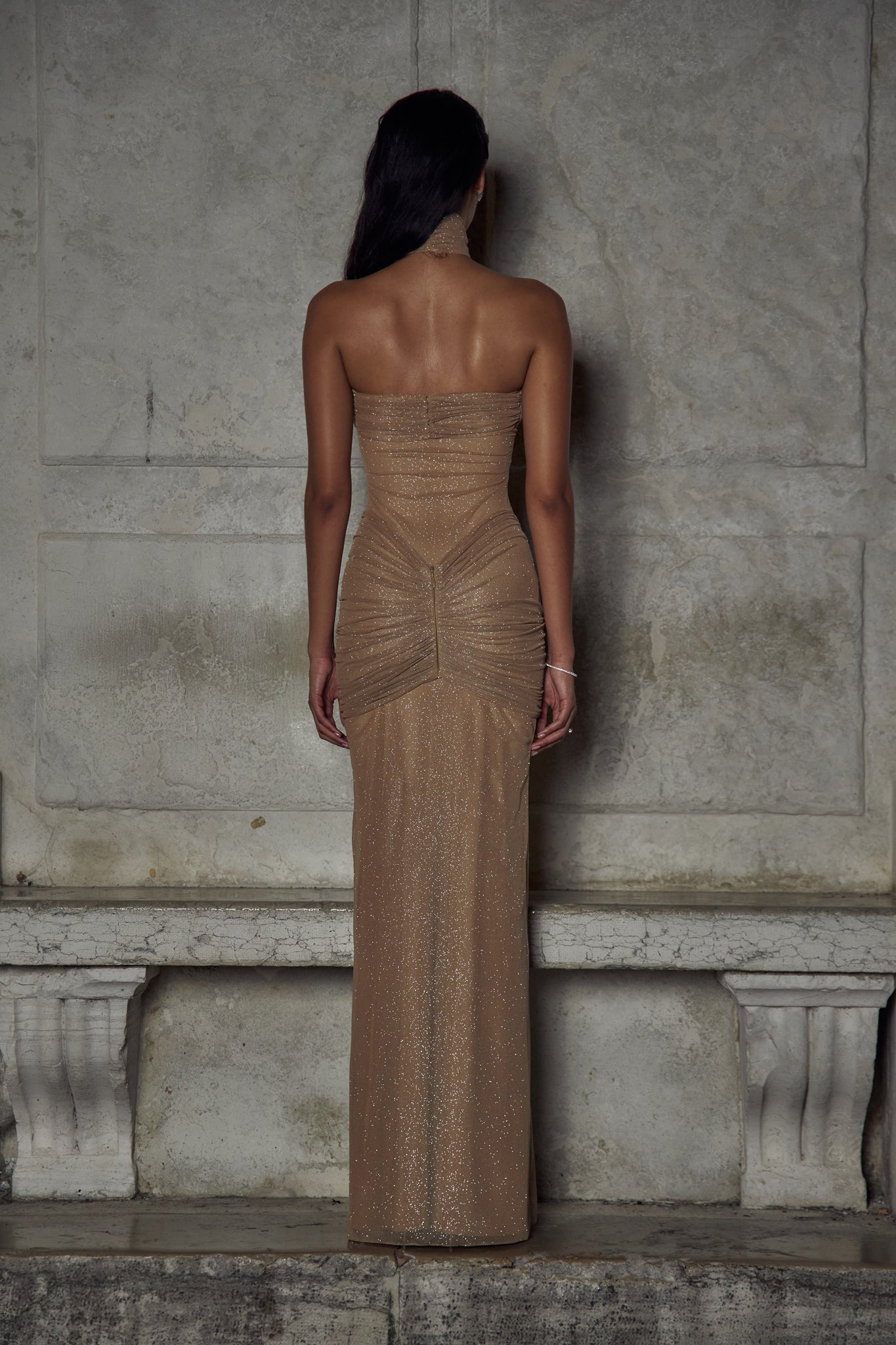 Indira | Gold Gala Dress with Glitter
