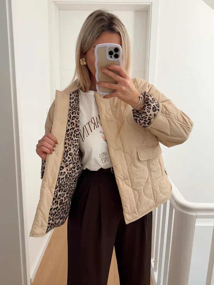 Fleur | Padded Jacket with Leopard Print Cuffs