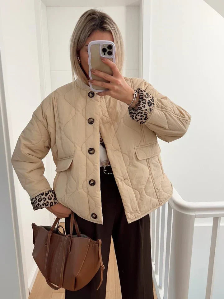Fleur | Padded Jacket with Leopard Print Cuffs