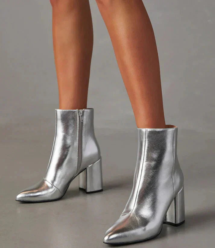 Keanna | Ankle Boots Metallic Silver Block Heel
