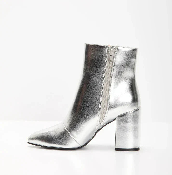 Keanna | Ankle Boots Metallic Silver Block Heel