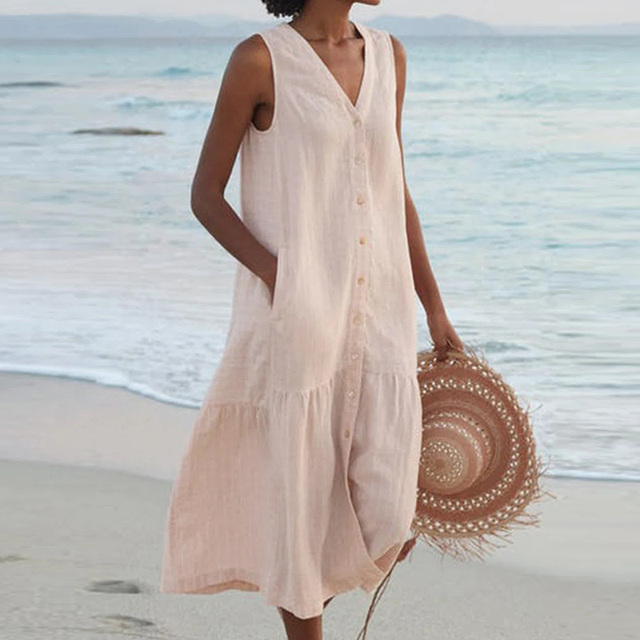Mina | Long Dress Linen Look Summer