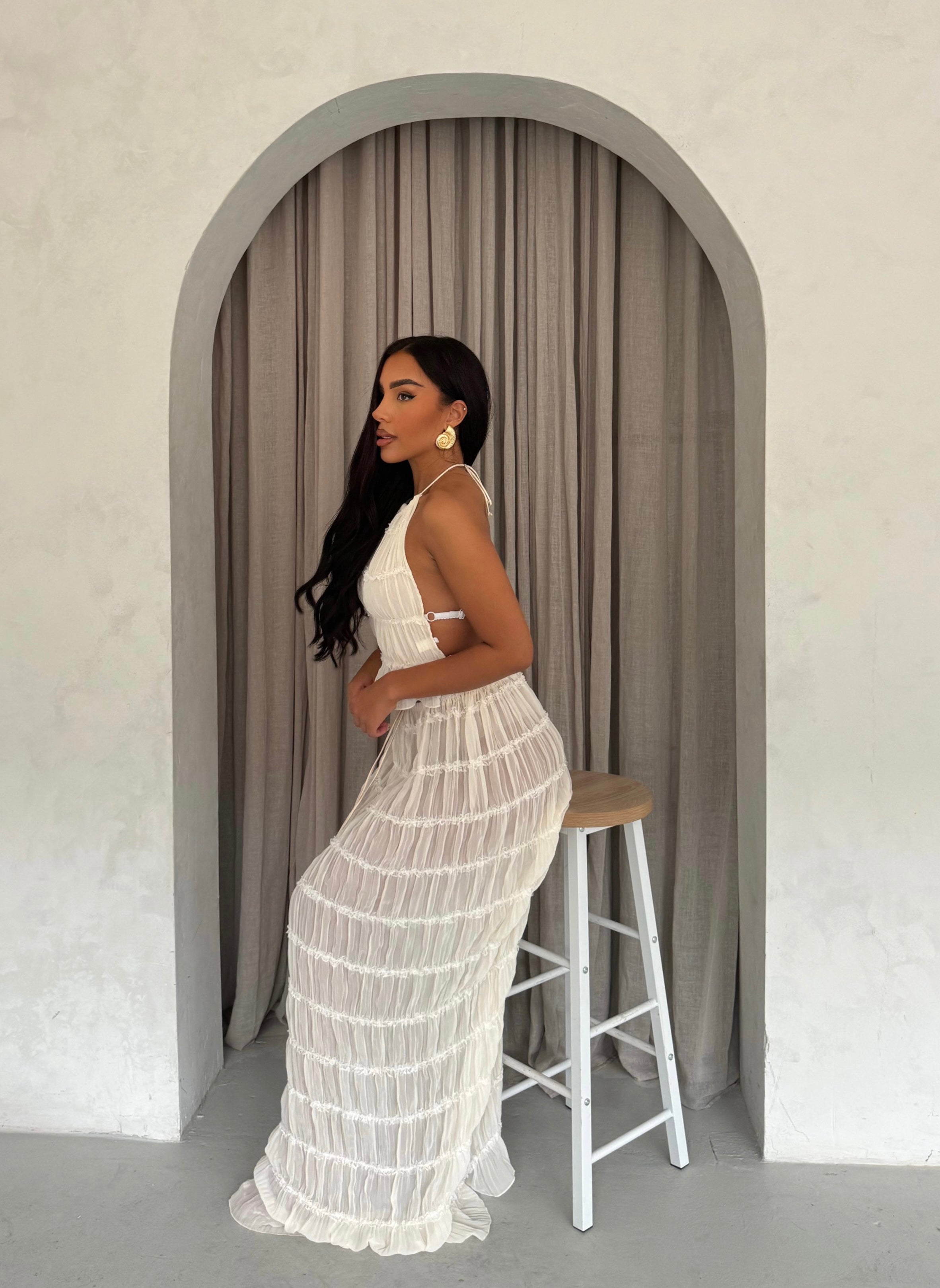 Adelynn | Maxi Dress White Halterneck