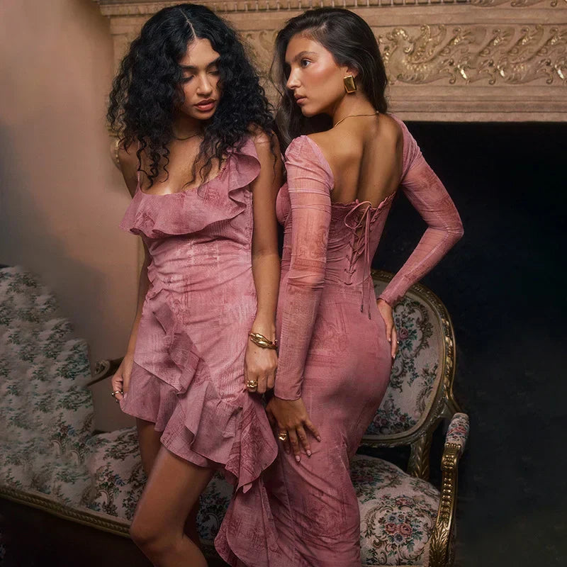 Annelise | Women's Pink Bodycon Midi Gala Dress