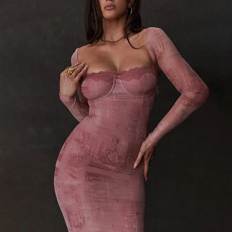 Annelise | Women's Pink Bodycon Midi Gala Dress