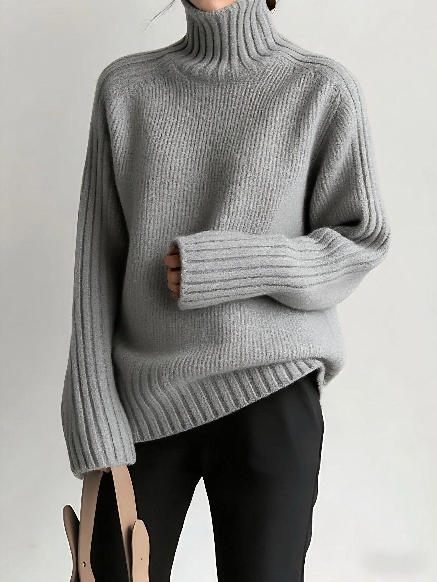 Aniston | Women's Turtleneck Ribbed Navy Blue