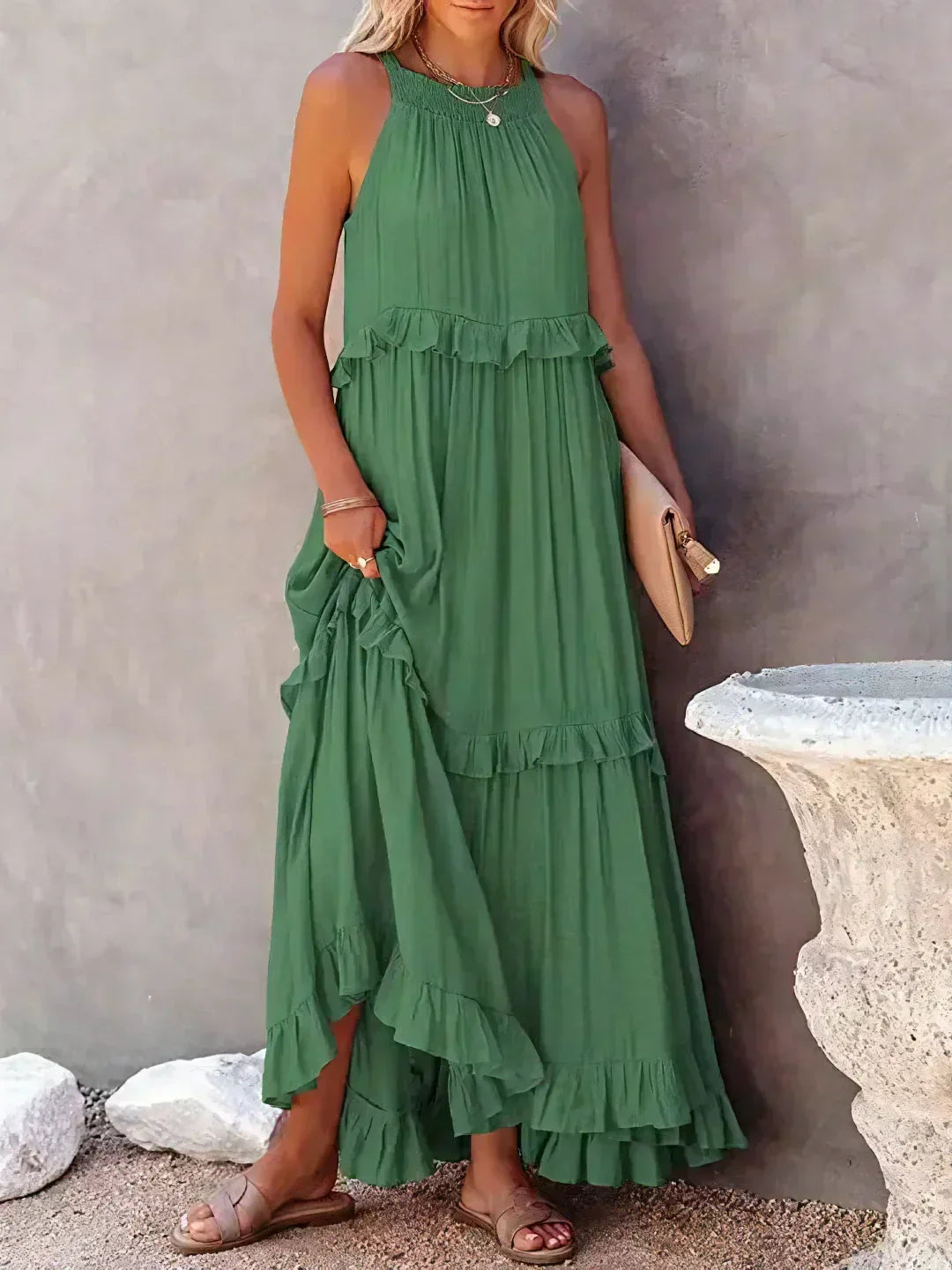 Lena | Halter Ruffle Tiered Maxi Dress