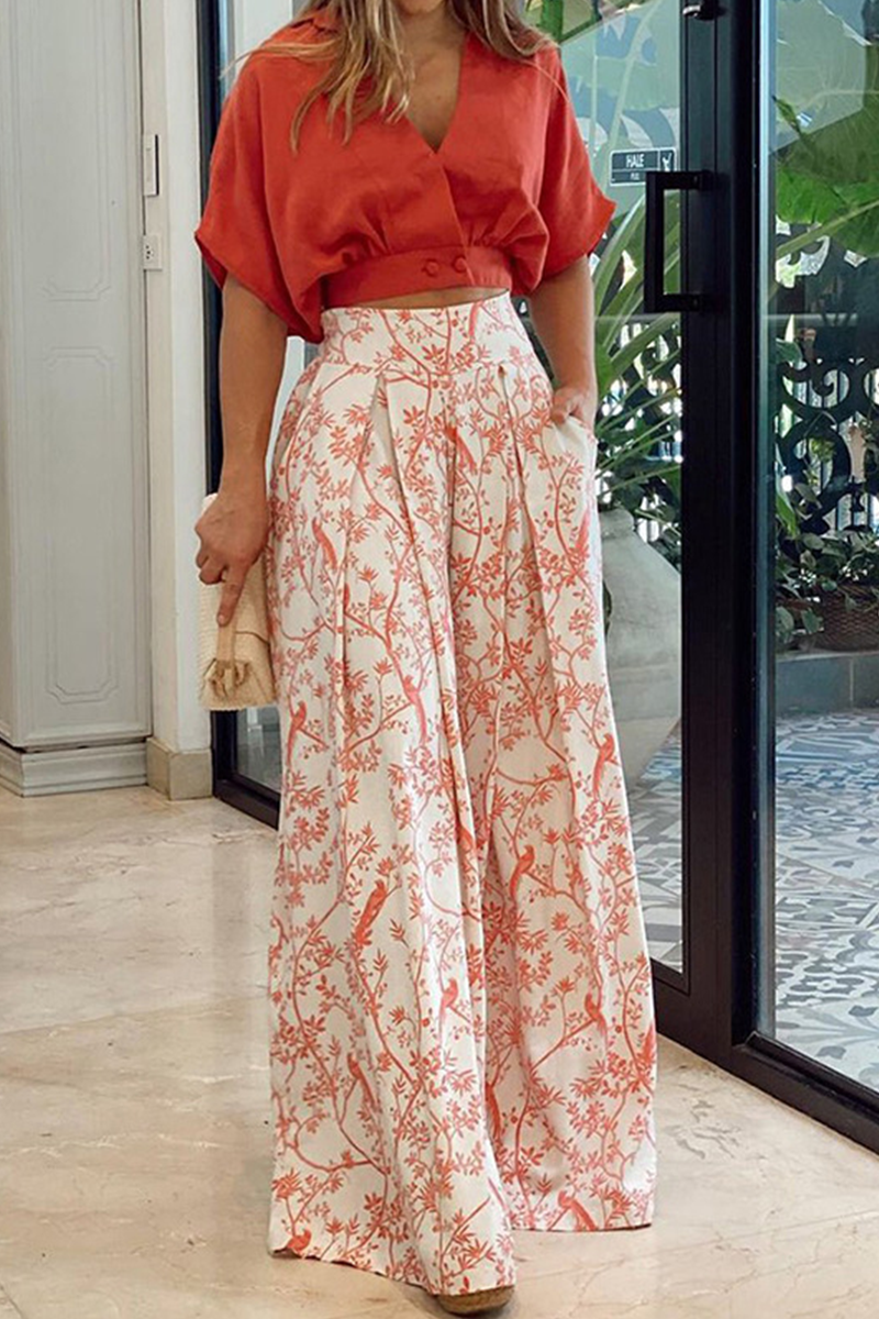 Layan | Orange Two-Piece Set with Bird Print