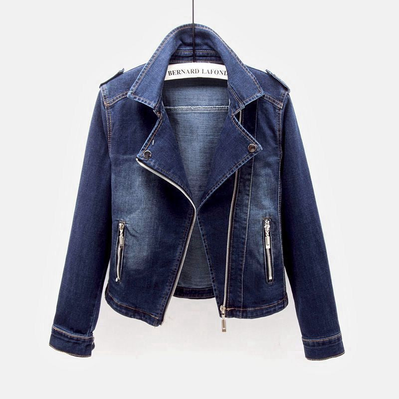Ulrike | Denim Jacket with Asymmetrical Zip and Moto Style