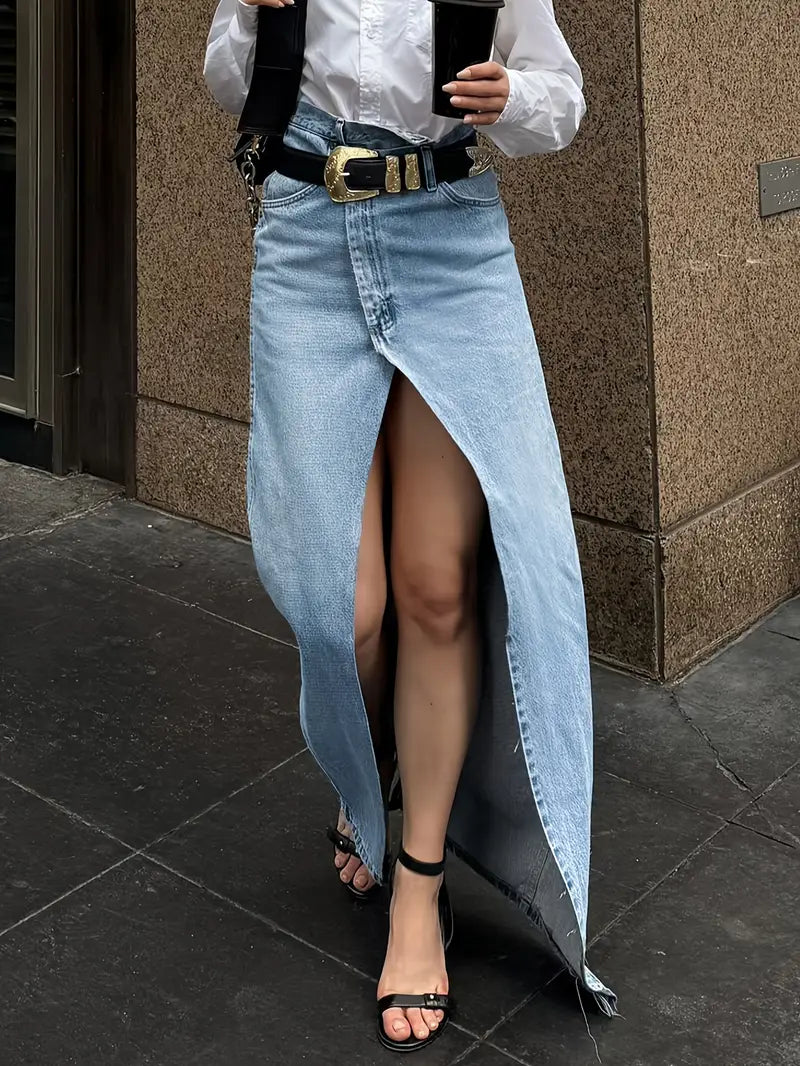 Niesha | Maxi Skirt High Waist Split Light Blue