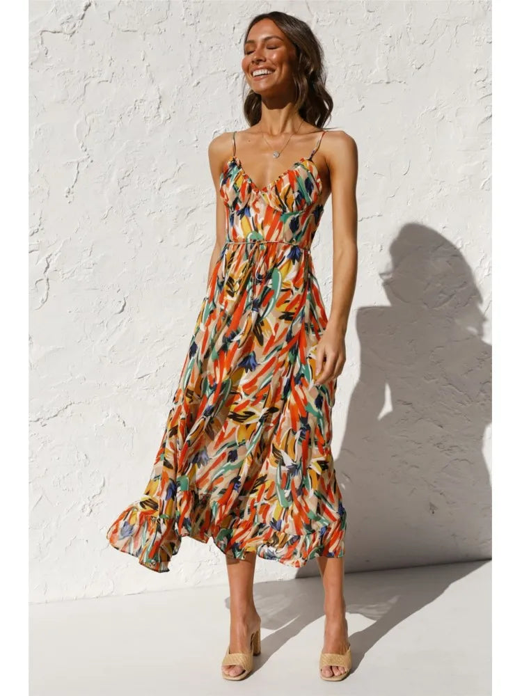 Reanna | Midi Dress with Cheerful Leaf Print