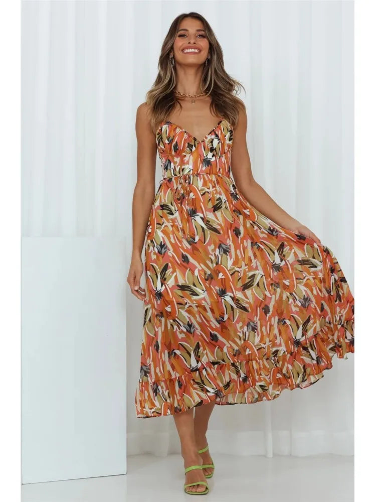Reanna | Midi Dress with Cheerful Leaf Print