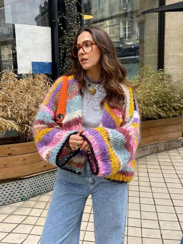 Krista | Cardigan Striped Chunky Knit
