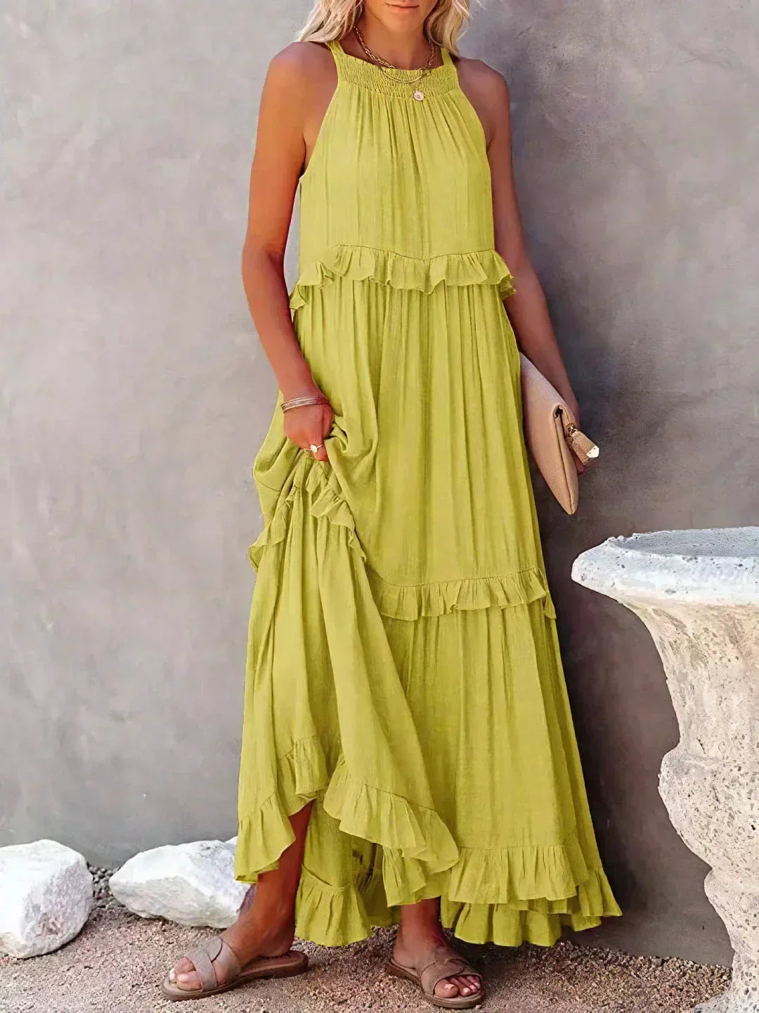 Lena | Halter Ruffle Tiered Maxi Dress
