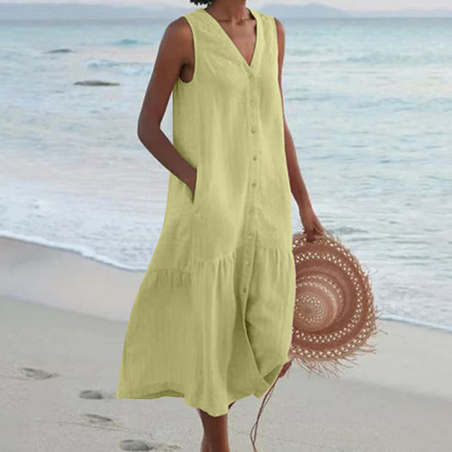 Mina | Long Dress Linen Look Summer