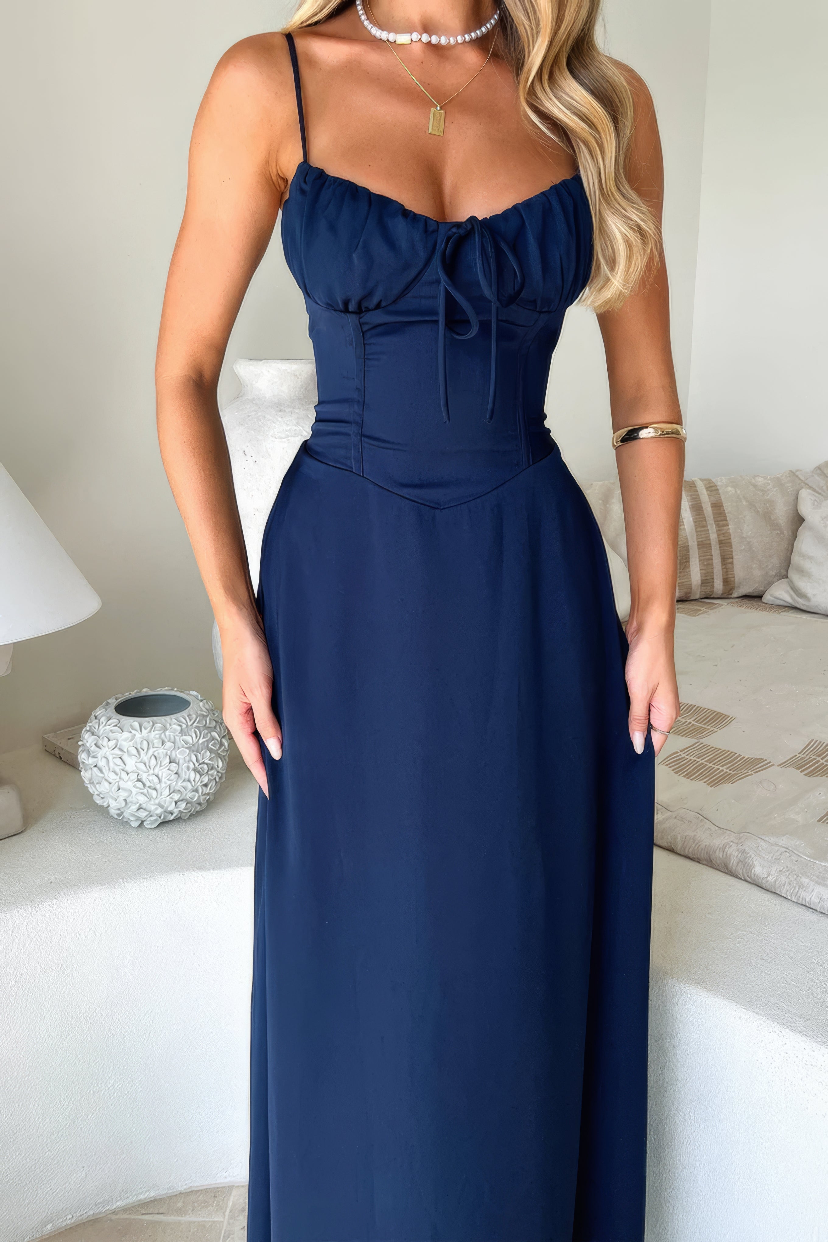 Fleur | Maxi Dress with Sweetheart Neckline & Bow Detail