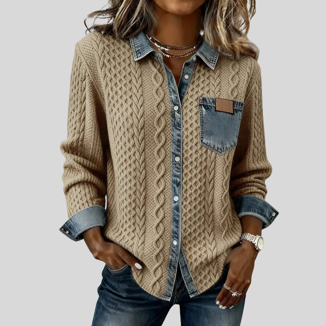 Daphne | Denim Cable-Knit Shirt