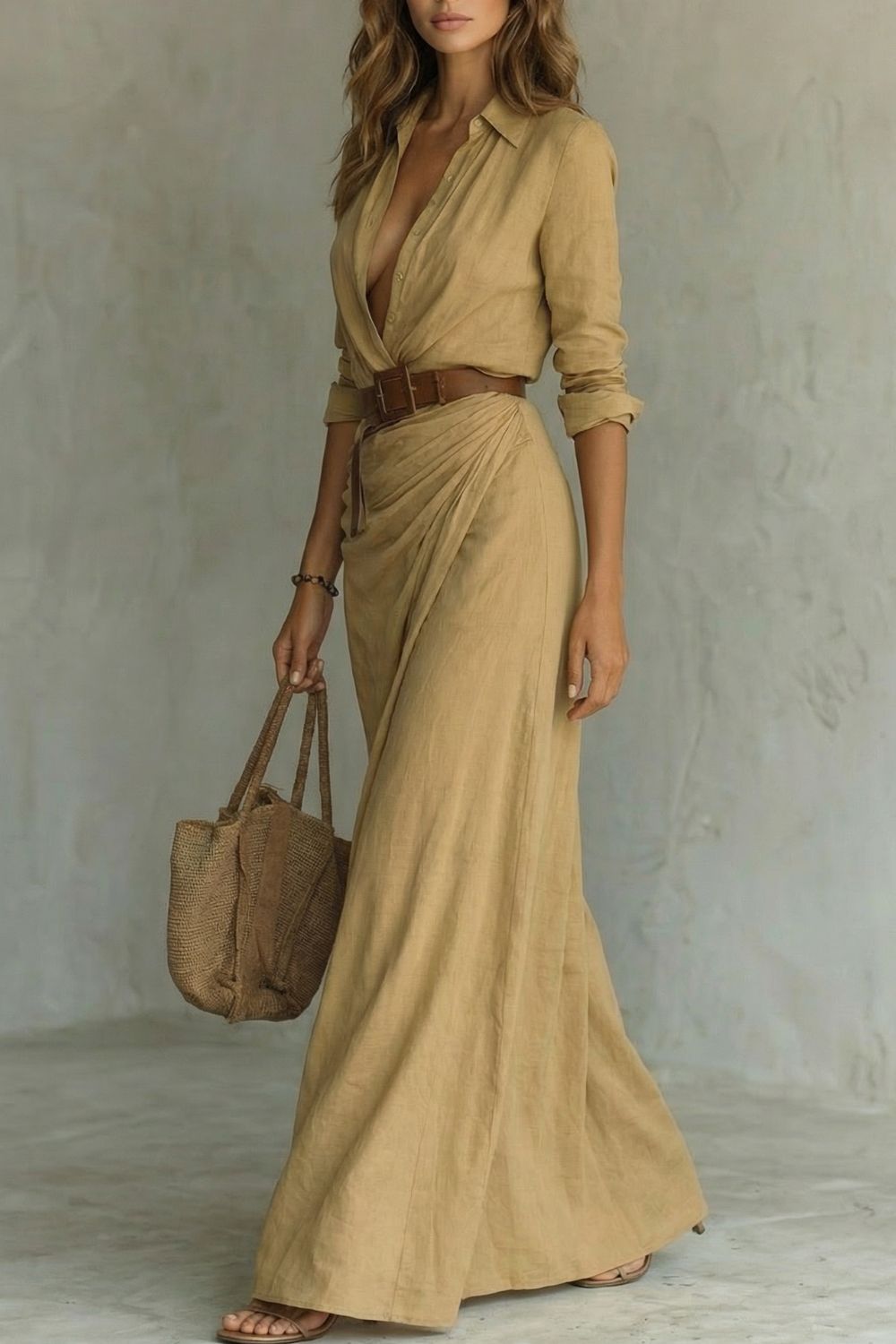 Azura | Button Down Wrap Belted Maxi Dress