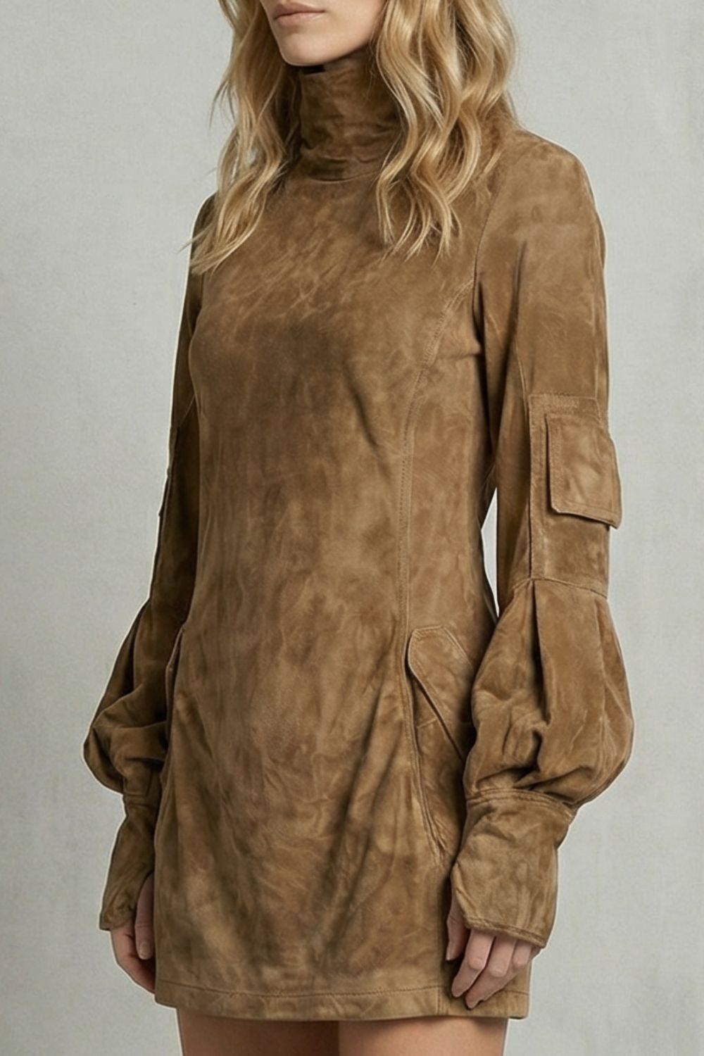 Marcella – High neck silhouette – Suede effect mini dress