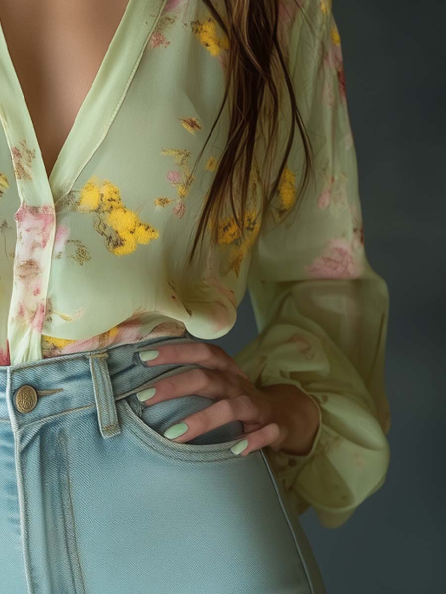James | Chiffon Blouse with Floral Print