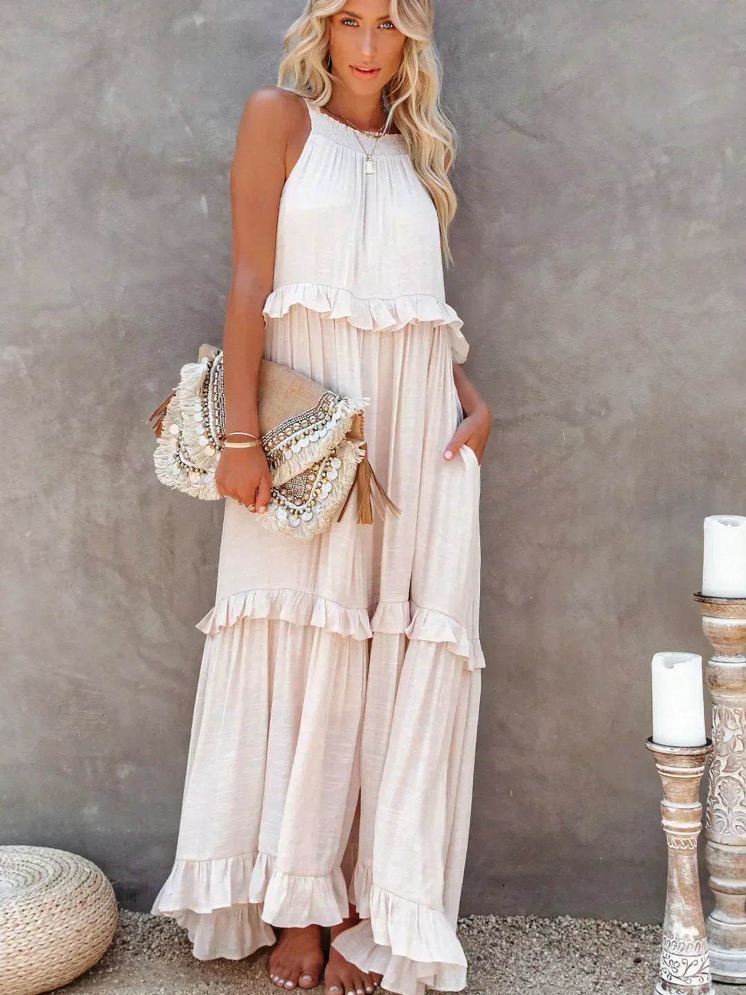 Lena | Halter Ruffle Tiered Maxi Dress